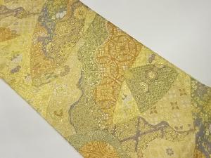 巻物に草花・華紋・鳥模様織出し袋帯